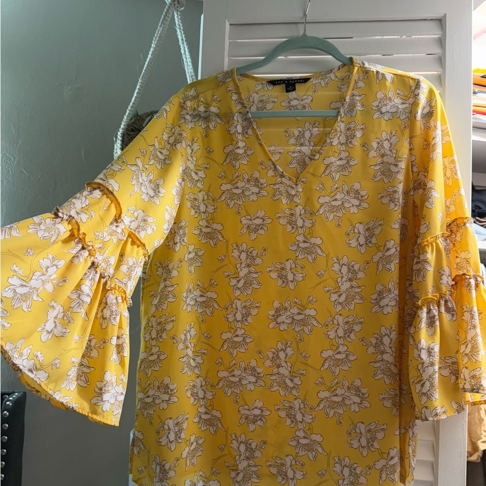 Zac & Rachel Yellow Floral Blouse with Bell Sleeves